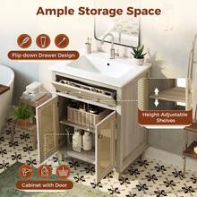 Bathroom Vanity With Storage, Adjustable Foldable Natural Wood Color - 自然的 - 查看 5
