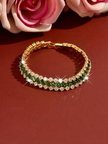 1pc Exquisite Dual-Tone Chain Bracelet, Bridal Wedding Party Jewelry, Suitable For Daily Wear, Banquet, Halloween, Anniversary - Green - View 4