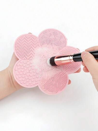 Silicone Makeup Brush Cleaning Pad With Suction Cup, Portable Makeup Brush Cleaning Tool, Apple-Shaped Silicone Makeup Brush Cleaning Pad, Suitable For Women's Makeup Sponges, Powder Puffs, School Supplies, Bathroom Accessories, Bathroom Decor