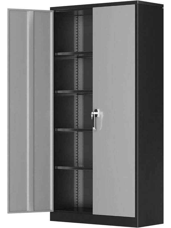 Armario de metal para almacenamiento en garaje, gabinetes de metal con cerradura de 2 puertas y estantes, gabinete de contador de acero de 36" con cerradura para oficina, garaje, cocina