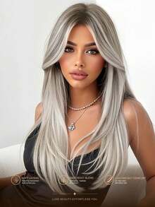White & Gold Butterfly Long Hair With Bangs Synthetic Wig, Natural Hair Texture, Suitable For Women, Cosplay, Back To School Season - Multicolor - View 1