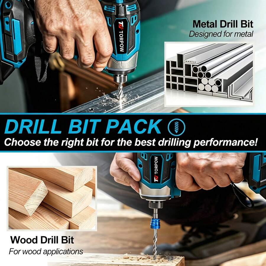 TORPOW High Power Brushless Cordless Impact Driver 180N.M High Torque 0-3600RPM No-Load Speed Screw Fastening & Removal High Power Lithium Battery Impact Screwdriver Power Tool - Blue - View 1