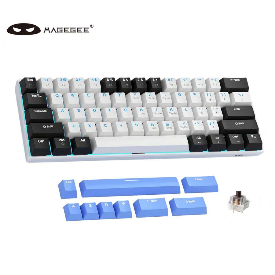 MageGee Star61 Mini Gaming Mechanical Keyboard, 60% Layout 61 Keys, Blue LED Backlight, Wired NKRO Multi-Device Gaming Keyboard, Optional Red/Blue/Brown Switches, Suitable For Laptop PC Gamers