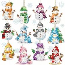 12pcs Christmas Diamond Painting Keychain Set, Colorful Snowman DIY Gem Painting Keychain, Full Crystal Rhinestone Stickers, Suitable For Christmas Craft Materials - Sets - View 1