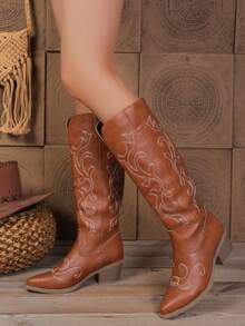 Plus Size Slip-On Boots - Brown - View 2