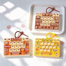 Cat Bakery Theme 26 Grid Mini Keyboard Fidget Toy Keychain, Cute Kitten Coffee Bread Cake Cartoon Click Button Sensory Fidget Toy, Portable Anxiety Stress Relief Bag Pendant Gift - Multicolor - View 5