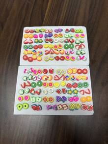 36 Pairs Girls Cute Colorful Soft Clay Fruit & Animal Plastic Earrings Set Without Box, Best Birthday Gift For Friends (Random Color & Style) - Multicolor - View 8