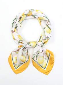 1pc Spring/Summer Beach Accessory New Arrival 70cm Square Silk Scarf, Lemon Print Square Scarf, Suitable For Beach, Travel And Daily Wear - Multicolor - View 3
