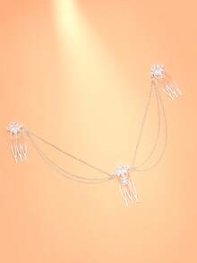 STONEFANS 1pc Multi-Layer Rhinestone Water Drop Hair Chain, Niche Design Luxury Elegant Bridal Evening Party Updo Hair Accessory - Multicolor - View 5