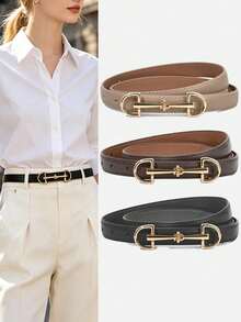 2/1pc New Versatile Minimalist Fashion Thin Belt, Unique Design Buckle, Suitable For Women's Skirts And Pants - Multicolor - View 1