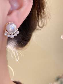 5pcs/Set Vintage Faux Pearl Silver Needle Earrings, Minimalist Luxury Earring Set - Multicolor - View 6