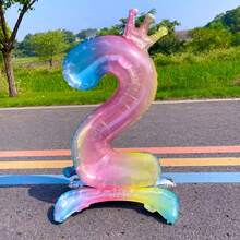 32 Inch Rainbow Gradient Self-Standing Number Balloons 0-9, Perfect Decoration For Birthday Parties, Anniversaries, Weddings, Christmas And Other Outdoor Occasions - Multicolor - View 8
