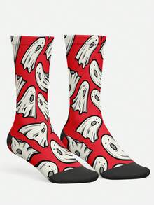 Cool 360° Printed Men's Socks - Streetwear Socks,Ark Skull,Cartoon Ghost,Halloween,Gothic,Colorful,Funny Socks, Fit Daily, Holiday & Party Occasions - Red - View 2