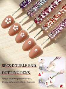 Set Kuas Nail Art 15 Buah, 5 Pena Titik Rhinestone Dua Ujung, Kuas Embossing & Liner, Tersedia 2 Gaya, Alat Menggambar Manikur Multifungsi, Perlengkapan Kuku Ramah Pemula untuk DIY di Rumah & Salon Kuku - MultiWarna - View 3