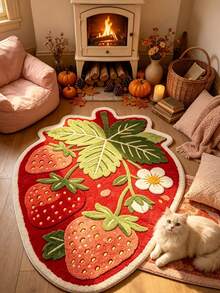 1pc Strawberry Decor Rug, Bedroom Decor, Small Rug, Carpet, Home Decor, Living Room Rug, Living Room Small Rug, Bedroom Rug, Living Room Home Decor, Outdoor Rug, Washable Rug, Graduation Gift - Strawberry - View 3