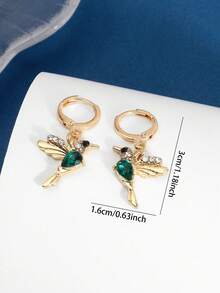 1對精緻蜂鳥流蘇耳環，動物主題吊墜飾品，適合女性日常配戴及婚禮等特殊場合 - 綠色 - 查看 2