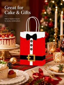 6pcs Reusable Christmas Gift Bags With Handles, Santa Claus Print Party Packaging Bags - Multicolor - View 2
