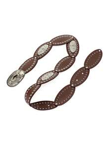 1pc Women's Smooth Buckle Chain Decor Vintage Artistic Waist Belt, Brown Versatile Leather Belt For Men And Women - Waistband - View 2