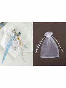 Vigour Summer Coastal Ocean Theme Faux Pearl Beaded Keychain, Natural Shell & Conch Bag Charm With Light Blue Ribbon, Heart-Shaped Carabiner Backpack Pendant, Gift - Multicolor - View 13