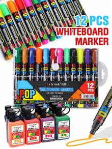 Back To School Season Colorful Whiteboard Marker Set 12 Colors, Erasable Markers, Smooth Writing, Easy To Erase, Multi-Color Ink For Teachers And Students, Perfect For Classroom Use - Multicolor - View 2