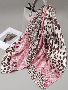 1pc Leopard Print Imitated Silk Scarf Women Casual Headscarf, Fashionable Square Scarf Shawl Suitable For DailyWear - Multicolor - View 3