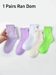 1/5 Pasang Kaos Kaki Setengah Betis Motif Hati Warna Polos untuk Semua Musim, Gaya Korea INS Kaos Kaki Olahraga Motif Hati Serbaguna untuk Pria dan Wanita - MultiWarna - View 10