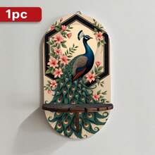2D High Definition Flat Print Peacock Floral Art Decorative Wall Hanging Shelf, Multi-Functional Storage Rack, Candle Holder Key Rack, Wall Art Decoration, Suitable For Living Room Bedroom Dining Room Decoration, Halloween Christmas Decorative Ornament - A - View 4