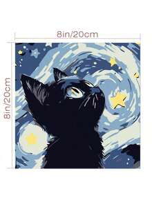 1pc Starry Sky Cat DIY Digital Oil Painting, Black Cat Hand-Painted Number Fill-In Decorative Painting With Inner Frame, Stress Relief Gift For Friends, Suitable For Holiday Parties - Sets - View 4