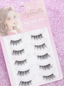 5 Pairs 3D Natural Fluffy False Eyelashes,Fluffy Spiky Manga Lash,Cartoon Makeup Effect, Suitable For Cartoon Style Eye Makeup, Strip Eyelashes, False Eyelashes.,Suitable For Daily Work Meetings, Natural False Eyelashes. - Black - View 7