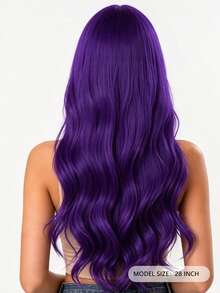 Peruca de Cabelo Encaracolado com Franja Ondulada de 28 Polegadas, Elegante e Fashion para Festa, Estilo Elegante, Natural e Versátil, Adequada para Uso Diário e Festa de Baile de Todas as Mulheres - Roxo escuro - Visão 5