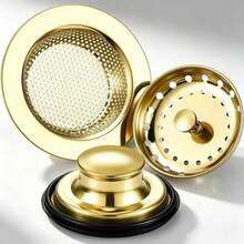 1 Set Gold/Black/Silver Kitchen Sink Drain Filter Strainer Set, Plated Sink Filter Basket With Push-Down Drain Plug, Anti-Clogging Sink Drain Cover, Suitable For Kitchen Sink, Random Color And Style - Multicolor - View 13