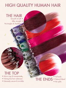 Women's Micro Ring Human Hair Extensions, Rainbow Color 12-20 Inch 30g Straight Hair Micro Bead Extensions, Add Length And Volume, Suitable For Party, Holiday And Daily Hairstyles - Multicolor - View 3