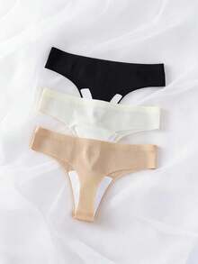 Mystèrelle 3pcs Women's Low-Rise Solid Color Seamless Yoga Sports Panties, High Elasticity Breathable Sexy Thong - Multicolor - View 4