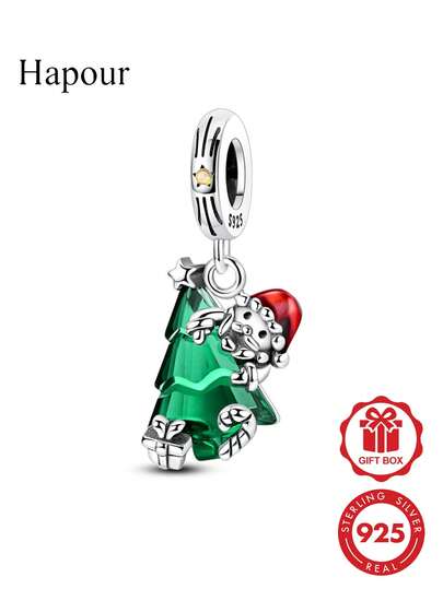 1 Pieces Cubic Zirconia Christmas Tree Ornament Charms Original 925 Sterling Silver For Women Fits Original Bracelet & Necklace DIY Making