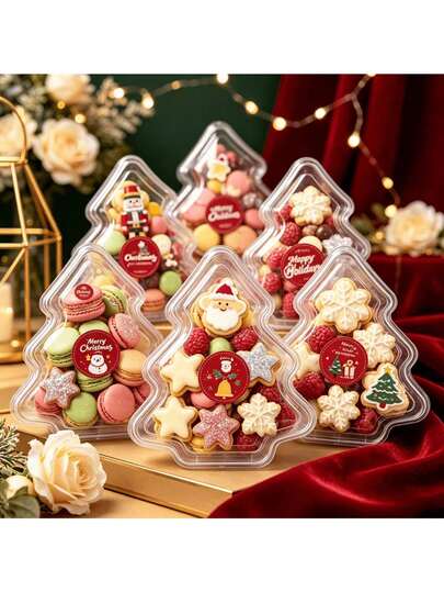 60pcs Christmas Tree Shaped Dessert Boxes (30 Boxes + 30 Lids), With Lids Candy Cookie Cupcake Packaging Boxes, Suitable For Bakery, Party Gifts, Christmas Gifts And Holiday Table Decor & Dessert Decoration Set