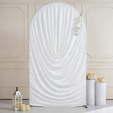 New Water Ripple Pleated Elastic Arch Backdrop Cover, Double-Sided Stretchable Fabric, Arch Background Frame Cover For Wedding, Birthday, Baby Shower, Photography Backdrop Party Decoration, Craft Fabric, Party Photo Arch Decoration (Frame Not Included) - White - View 5