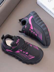 1 Pair Kids' Sports Shoes With Hook-And-Loop Design, Girls' Casual Shoes Suitable For Spring, Autumn And All Seasons, Children's Running Shoes With Soft Sole - Black - View 5