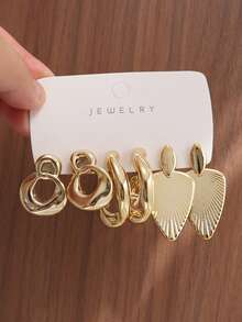 6/18PCS Fashionable Elegant Water Drop Twisted Geometric Textured Metallic Earrings Set Suitable For Party, Banquet, Travel, Wedding, Vacation, Daily Wear Jewelry Gift (Lightweight ABS Material, Non-Fading) - Gold - View 4