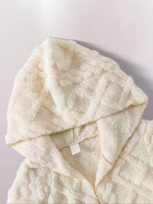 Jaket Bulu Domba Panjang Sedang Gaya Lembut untuk Anak Perempuan, Mantel Tebal Hangat Berkerudung Rajutan Jacquard untuk Perjalanan Musim Dingin - Krem - View 5