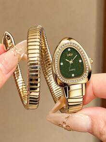gedi 1 buah Jam Tangan Gelang Wanita Berbentuk Ular, Jam Tangan Quartz Merek Ternama - Hitam - View 18