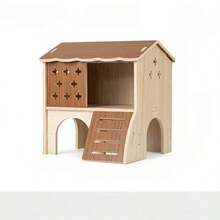 Wooden Hamster Hideout House For Pet Hamsters, Golden Hamster Large Villa Double-Layer Sleeping Nest, Solid Wood Peeping House - L - View 4