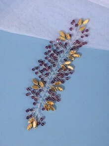 優雅紫色水滴形水鑽葉片新娘髮箍 女款新娘髮飾 適用正式婚禮與單身派對 - 紫色 - 查看 6