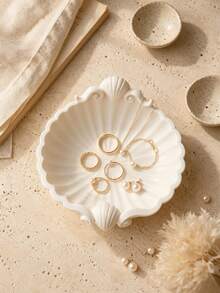 1pc Vintage French Carved Shell Jewelry Tray, Luxury Vanity Storage Box For Rings, Necklaces, Earrings, Bedroom Desktop Aesthetic Decor, Gift For Women And Bridesmaids, Essential Vanity Decoration For Girls, Jewelry Organizer, Bridesmaid Gift, Room Decor - Multicolor - View 2