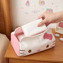 SANRIO 1個 Hello Kitty 粉色與白色圖案面紙盒，日系可愛軟布面紙收納盒，附蝴蝶結刺繡，適合臥室、客廳、辦公室、宿舍及返校裝飾 - 彩色 - 查看 4