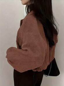女款街頭時尚單排扣長袖夾克 極簡風 - 鏽棕色 - 查看 4