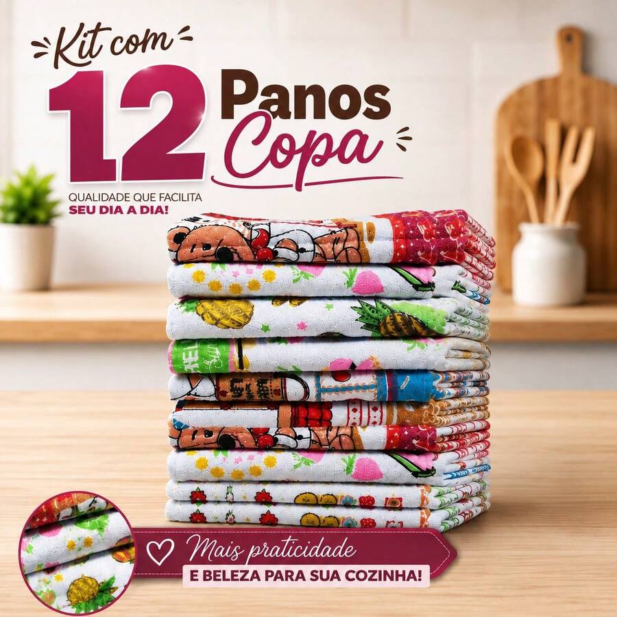 Kit Of 12 Assorted 100% Cotton Terry Cloth Cup Towels 40cm X 60cm - 彩色 - 查看 1