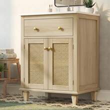 Bathroom Vanity With Storage, Adjustable Foldable Natural Wood Color - 自然的 - 查看 2