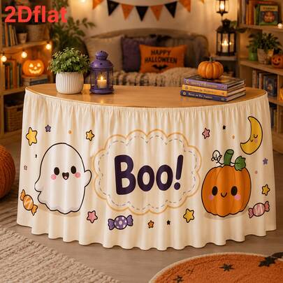 1pc Cute Pumpkin Candy Star Tablecloth, Suitable For Halloween Holiday Party Decoration, Cream Background With Pumpkin Candy Star, Rectangular Tablecloth For Theme Events