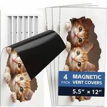 4PCS, 2D Flat Magnetic Vent Cover, Three Cats Peeking Through Holes Creative Sticker Pattern, 5.5*12IN, Suitable For Floor, Wall, Ceiling Vents, Home Decor - Multicolor - View 11