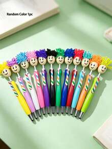 1/4/5pcs Creative Multicolor Cute Smiling Face Plush Head Ballpoint Pens, Personalized Back To School Gift Pens - Multicolor - View 11